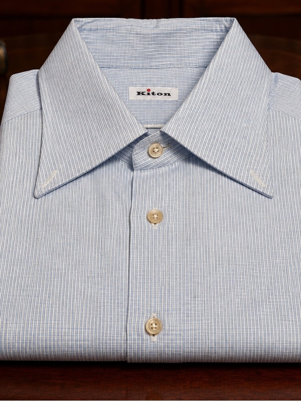 Kiton Sky Blue Fine Pinstripe Dress Shirt
